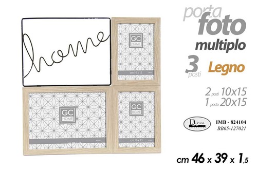 Gicos Porta foto portafoto da tavolo cornice multiplo 2 posti decoro cuore love family 44 * 7 * 19 cm colore naturale IMB-824203