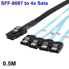 SAS 4i SFF-8087 36P 36-Pin Male to 4 SATA 7-Pin Splitter Adapter Cable 0.5M
