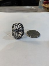 Costume Silver Colored Flower Ring Size 7.5