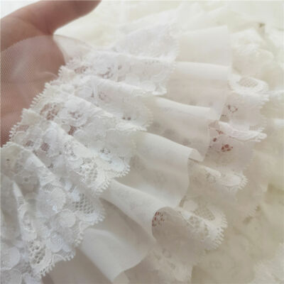 Chiffon Spitzenborte 3-lagig Rüschenbündchen Chiffonkante Nähen für Lolita Kleid