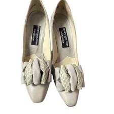 80s/90s VTG RETRO Stuart Weitzman Martinique Grey Pump RIbbon Vamp Heels sz 8