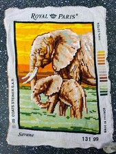 Royal Paris Elephant Finished Needlepoint Canvas Decor Wall Hanging 11x15.5"