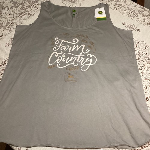 NWT John Deere Tank Top Summer Farm Country Woman 3W Plus Khaki Gray Gold Glitt - Picture 11 of 11