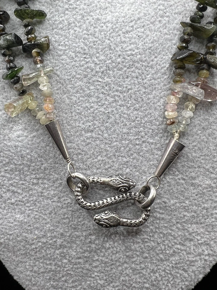 Impresionante collar de turmalina sandía 2 hilos broche de ley y conos Foto 3 de 4