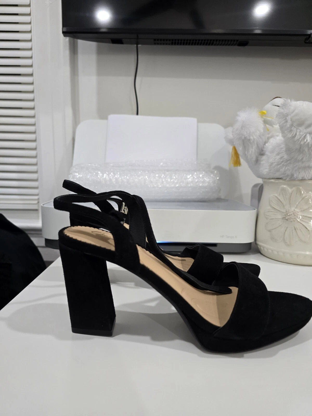 NEW Clarks Vista Strap sandalo donna con tacco nero scamosciato taglia US 7 1 2 M