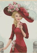 Elegant Lady in Red Dress Counted Cross Stitch Chart  No.1-156kk2