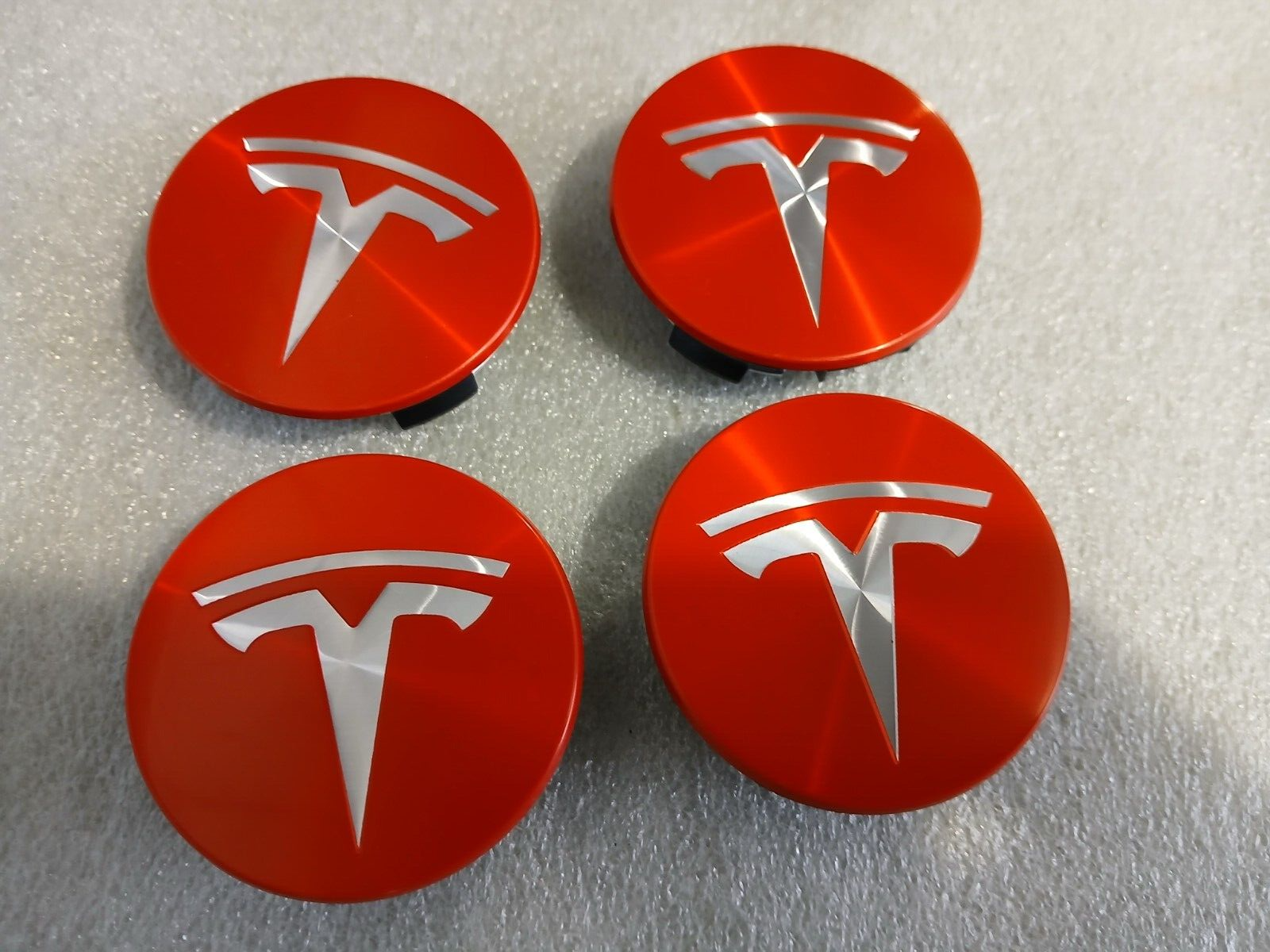 SET OF 4 Tesla RED SILVER 56mm Center Hub Caps for Model 3, X, S 6005879-00-A
