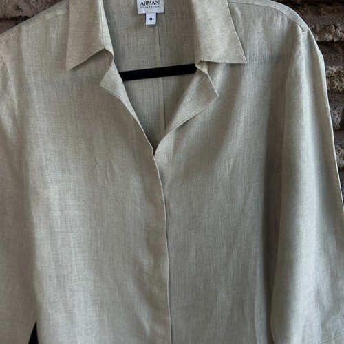 Armani Collezioni Beige Tan Flax Linen Blouse Size 8 - Picture 5 of 7