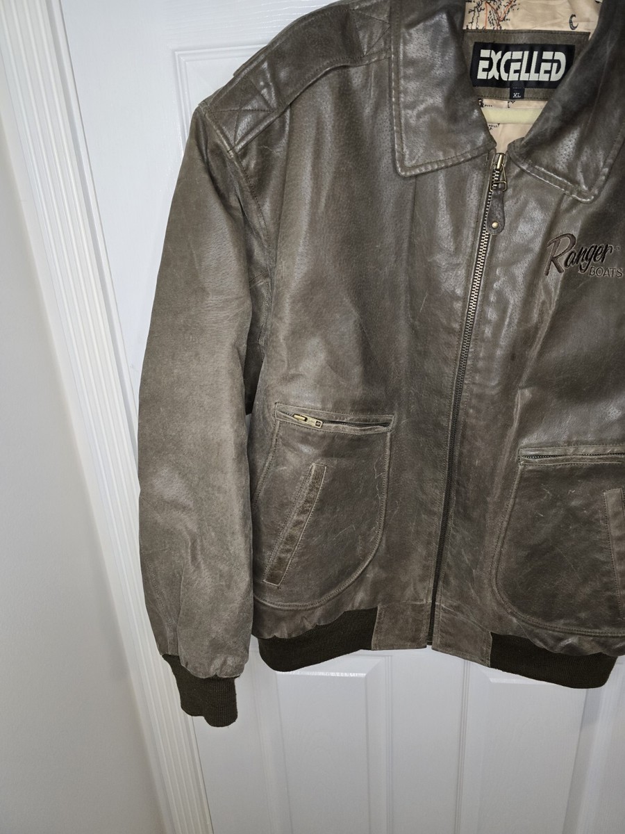 Vintage 90s Excelled Leather Bomber Jacket Brown Map Graphic Vintage 90s Excelled Leather Bomber Jacket Brown Map Graphic