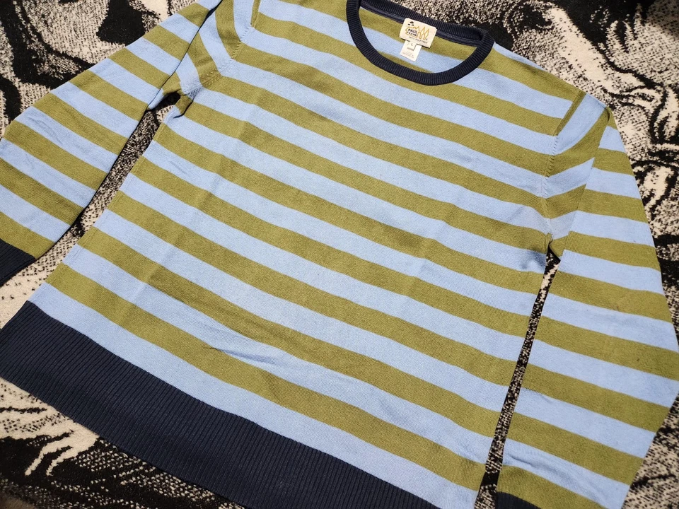 Suéter Cuello Redondo Y2K 2000s Paul Frank Unisex Talla L Rayas Azules y Verdes Foto 3 de 4