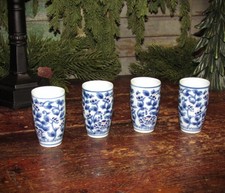 Vintage Chinese Handmade Tasting Tea Set 4 Blue White Porcelain Cups