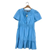 Quince Smocked Mini Dress Blue Organic Cotton Medium