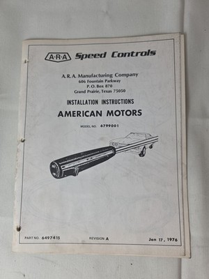 ARA Speed Controls Installation Instructions American Motors 