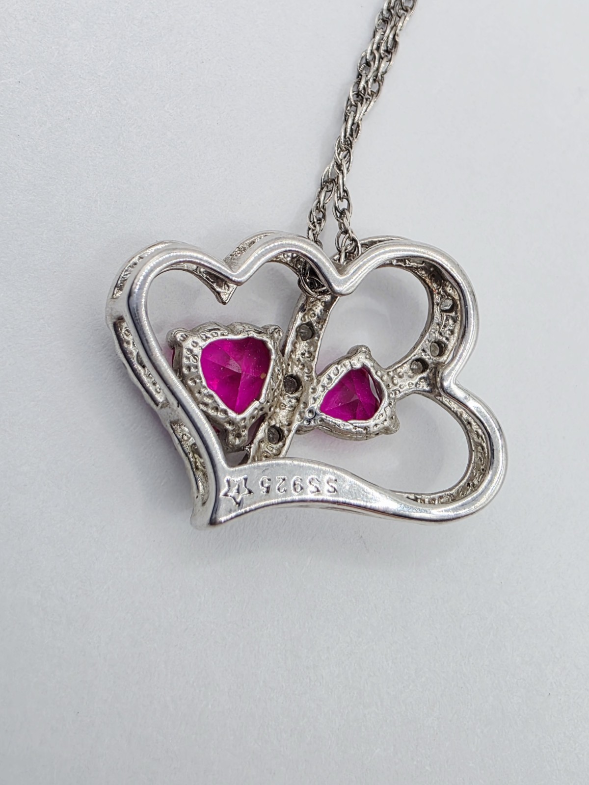 Sterling Silver Diamond & Ruby Double Heart Neckl… - image 6