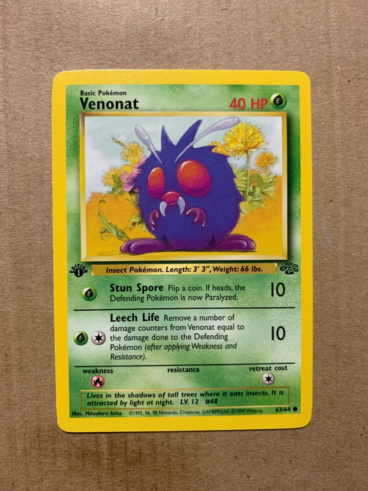 1st Edition Venonat 63/64 Jungle Set - Common Pokemon Card - NM/Mint