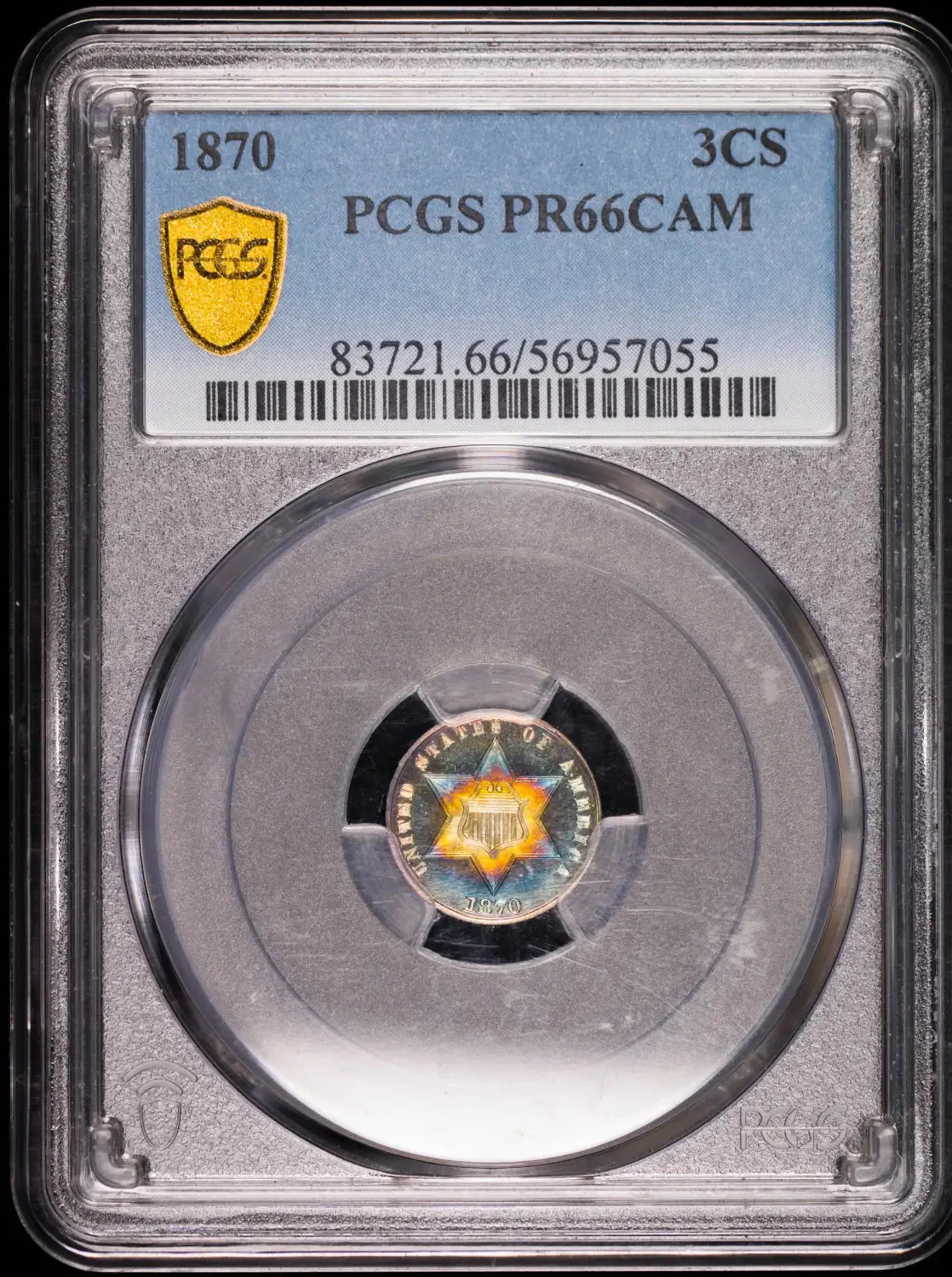 1870 P Silver Three Cent Pieces - Trimes PCGS PR-66 CAM Proof Rainbow Toning