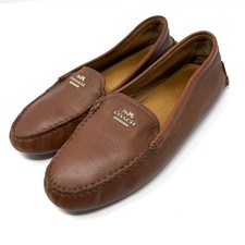COACH Nancy Driving Loafers Brown Leather Logo Buckle Women's Size 9B