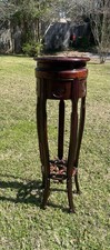 37  x 12  Oriental Rosewood Carved Plant Stand Vintage