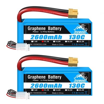 YOWOO 2 Pack Graphene Battery 3S 11.1V 2600mAh 130C Lipo Battery with XT60 Conne