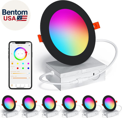 Smart Recessed Lighting 4 Inch Black RGBCW Color Changing 12W LED Downlight with