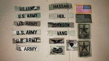 Lot Of 17 Used/New OCP Uniform Patches Rank, Army/Name Tapes, Flag, Unit Patch