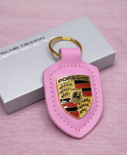 OEM Genuine Porsche Pink Leather Crest Key Ring Keychain WAP0500950E NIB