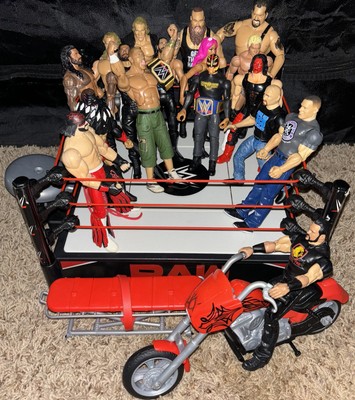 WWE Action Figure Lot With Ring, 17 Figures 2 Belts. SOME RARE- Great Condition