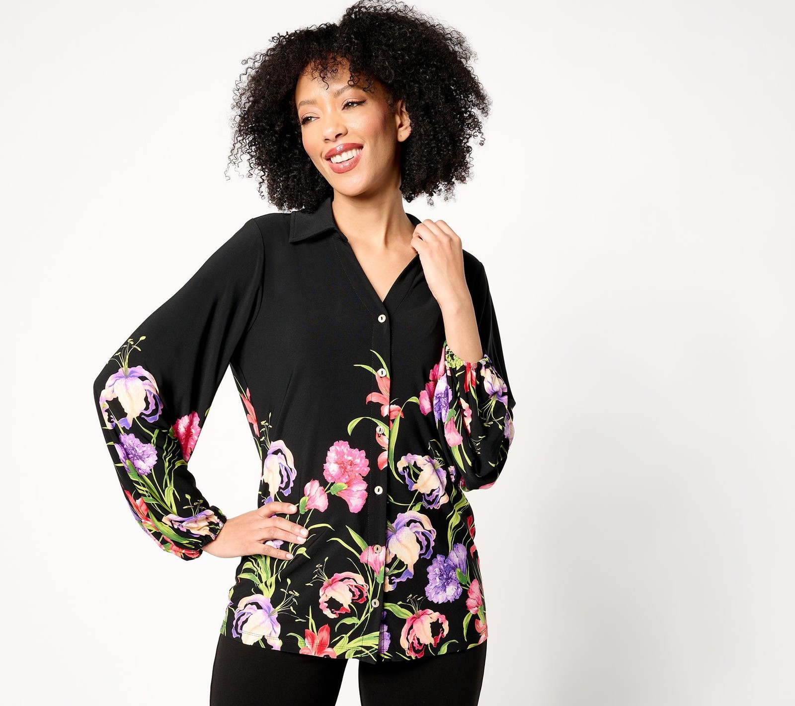 Susan Graver Women's Top Sz S Printed Liquid Knit Multi-colored A684080
