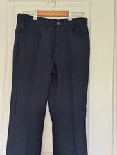 Vintage 80s USA Made Levi Navy Blue Polyester Bootcut Flare Pants size 32x30