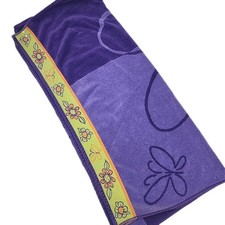 Cecil Saydah Beach Towel 100% Cotton Purple Floral 60"x35" Large Heavy Vintage