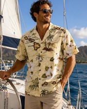 NWT PACIFIC LEGEND Made In USA Camp Shirt Mens M Hawaiian Islands Aloha Cotton