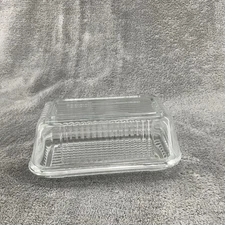 Vintage Refrigerator Dish Butter Dish with Lid MCM Ribbed Clear Glass Retro
