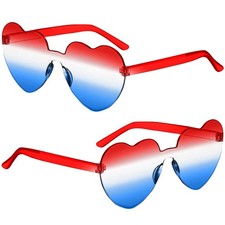 2 Pairs Heart Sunglasses for Men, Patriotic Rimless heart Shaped Sunglasses U...