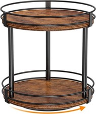 Rotating Spice Rack, 2 Tier Lazy Susan Organizer, Wood Kitchen Countertop Org...