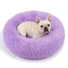 Calming Donut Dog Bed 30in Washable Plush Round AntiSlip for Medium Dogs Purple