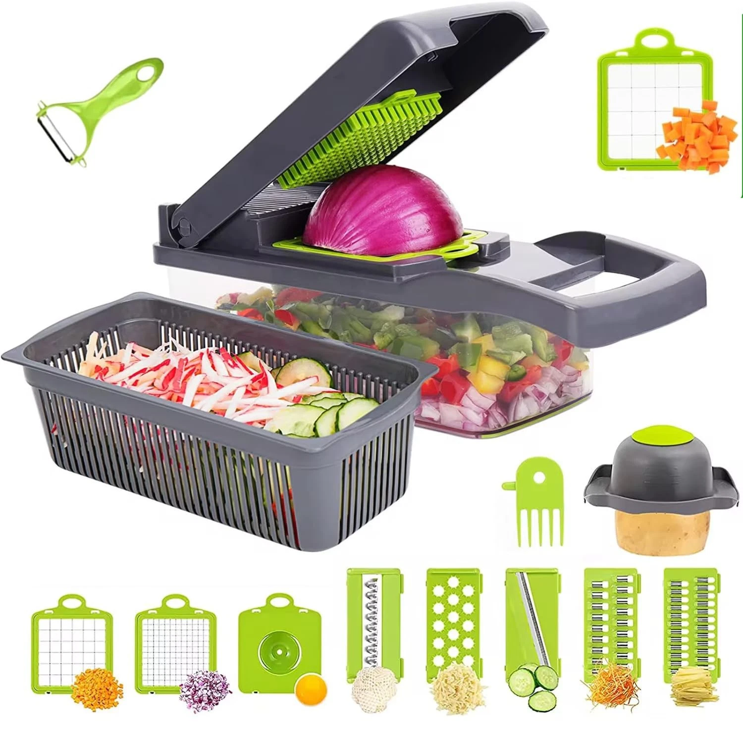 Vegetable Chopper Dicer with Container Cheese Grater Mandoline Slicer Cabbage...