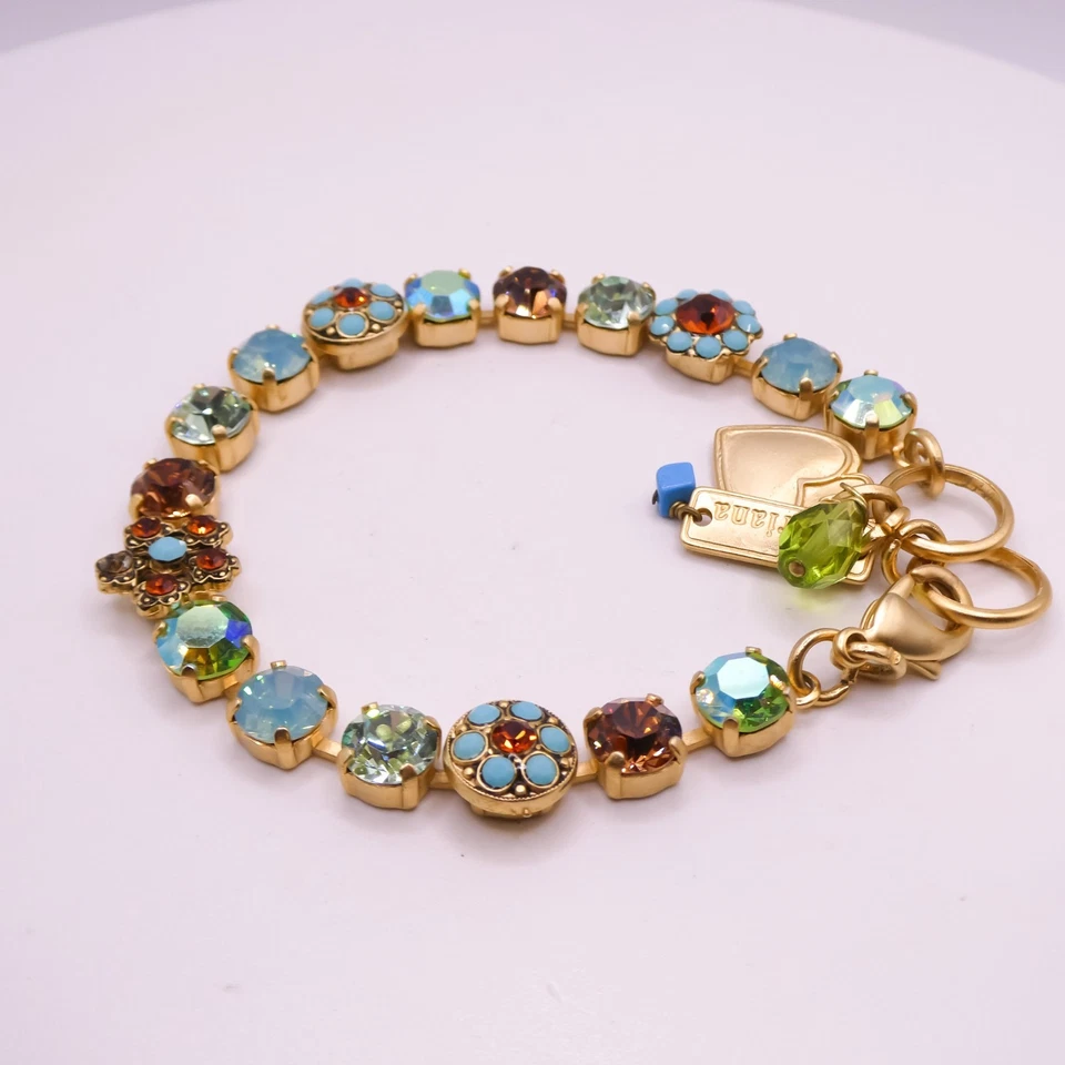 Pulsera para mujer Mariana Swarovski azul estrás 7,5" flor gruesa 0,5" ancho  Foto 3 de 4
