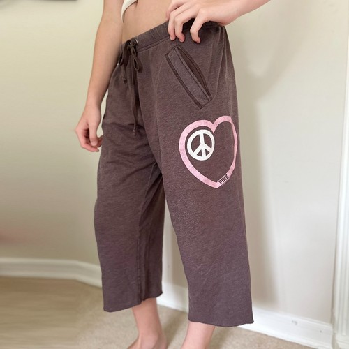 Vintage Y2K PINK Victoria's Secret Peace Sign Lounge Pants Brown Women's M