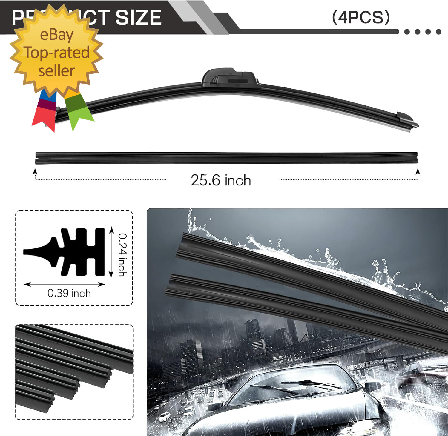 4PCS Car Windshield Wiper Blades Refills, 26" Adjustable Size of Universal Repla