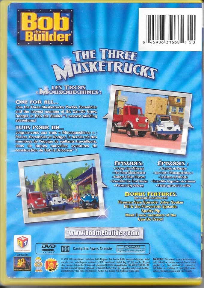 BOB THE BUILDER-THE THREE MUSKETRUCKS-1 DVD SET-2008-ENGLISH-FREE SHIP IN CANADA - Image 3 of 4