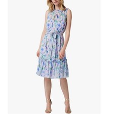 ADRIANNA PAPELL Watercolor Floral Chiffon Midi Dress Purple Multi Size 8 NWT