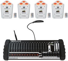  4 Rockville RF WEDGE WHITE RGBWA UV Wireless DMX Up Lights 384 Ch. Controller