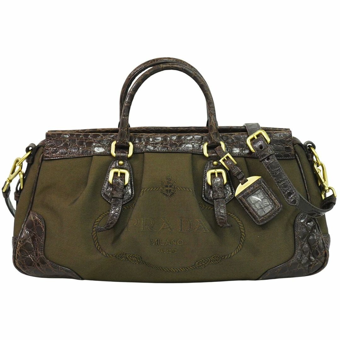 Prada Brown Canvas Leather Logo 2Way Shoulder Bag Pochette Handbag Pre-Owned