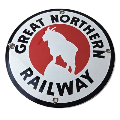 #ad Vintage Great Northern Railway Sign Train Rail Porcelain Station Gas Sign $138.37