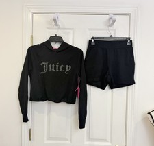 Juicy Couture Sport Black Rhinestone Cropped Hoodie and Shorts Set NWT