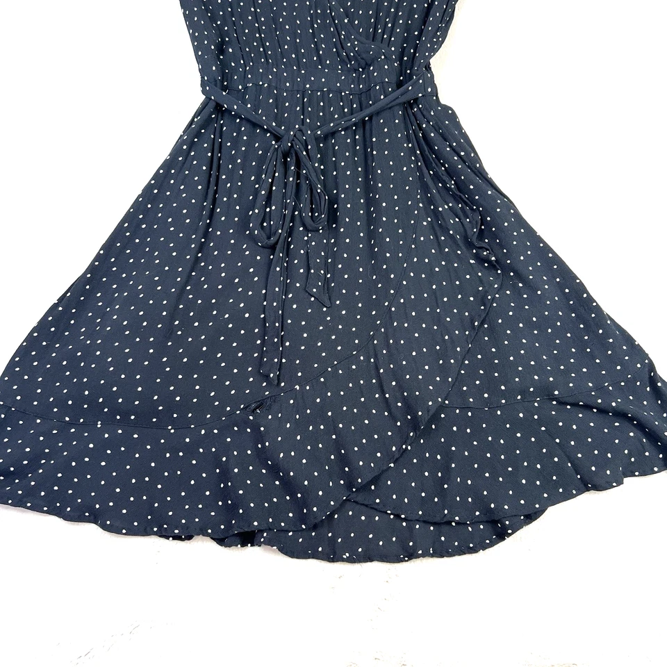 Lucky Brand Wrap Dress XS Black White Polka Dot Short Sleeve Belted Lined Boho - Image 4 of 4