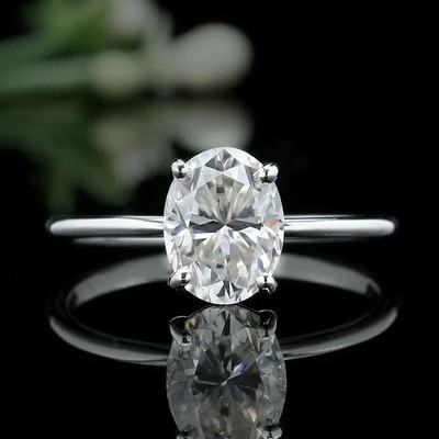 Moissanit Solitär Verlobungsring 14K Weißgold vergoldet 1,50 ct Ovalschliff