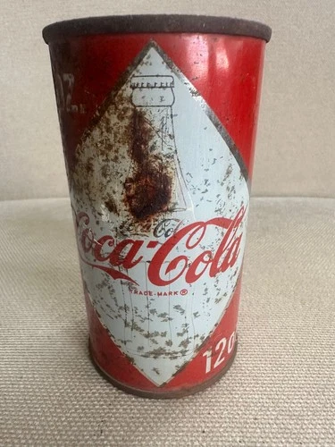 Vintage 1960's Coca Cola Diamond/with Bottle design Steel Flat Top 12oz Can