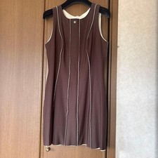 Chanel Vintage Coco Mark Maillot Dress Women's Brown Stretch Fabric Pre-Owned