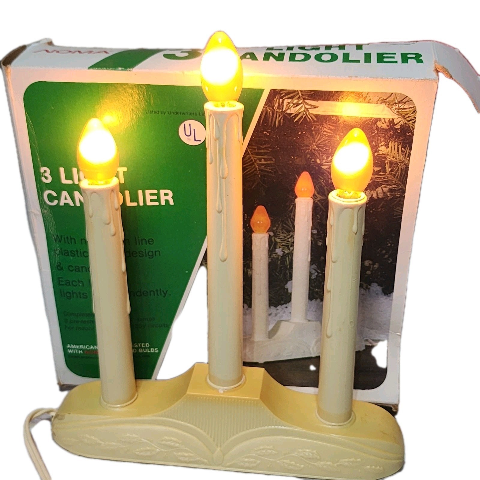 Vintage Noma Christmas 3 Light Candolier Electric Light Candelabra